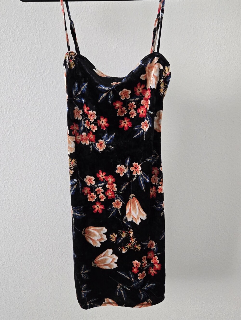 Floral Velvet Mini Dress with Pink & Red Blooms - Picture 2 of 5
